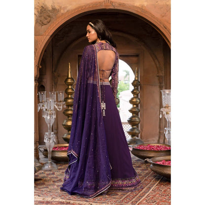 Chhavvi Aggarwal Purple Printed and Embroidered Lehenga Blouse with Dupatta (Set of 3)