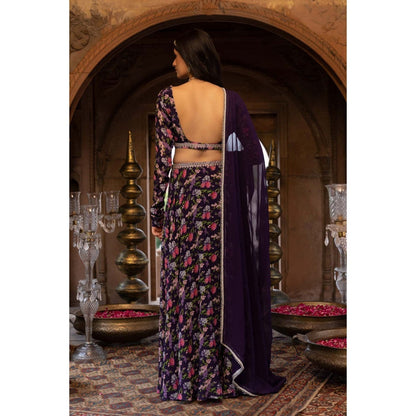 Chhavvi Aggarwal Purple Floral Printed Lehenga Blouse with Dupatta (Set of 3)