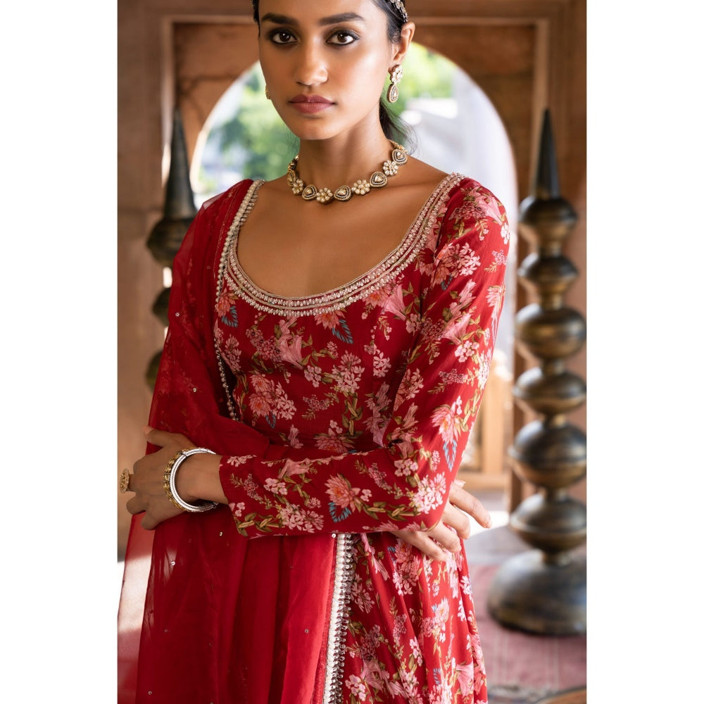 Chhavvi Aggarwal Red Floral Printed Kurta Sharara with Dupatta (Set of 3)