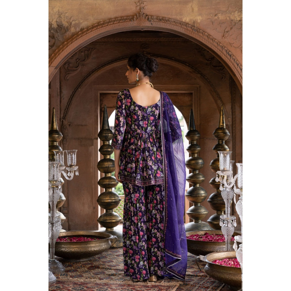 Chhavvi Aggarwal Purple Floral Printed Kurta Sharara with Dupatta (Set of 3)