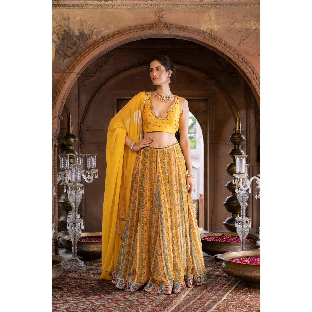 Chhavvi Aggarwal Yellow Embroidered Lehenga Blouse with Dupatta (Set of 3)