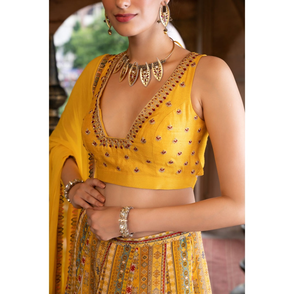 Chhavvi Aggarwal Yellow Embroidered Lehenga Blouse with Dupatta (Set of 3)