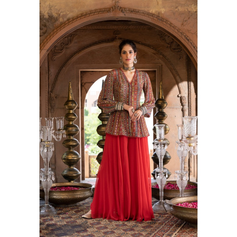 Chhavvi Aggarwal Red Printed Tunic with Palazzo (Set of 2)
