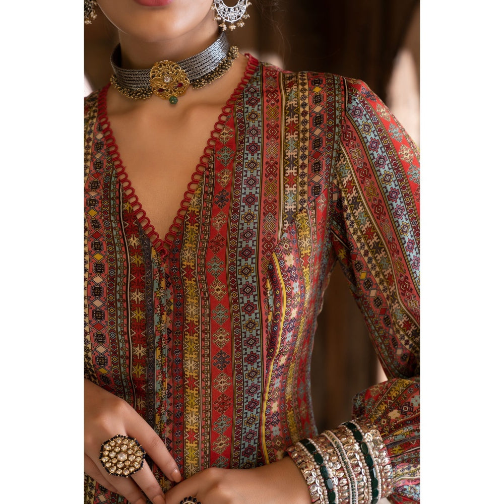 Chhavvi Aggarwal Red Printed Tunic with Palazzo (Set of 2)