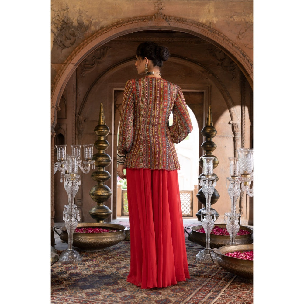 Chhavvi Aggarwal Red Printed Tunic with Palazzo (Set of 2)