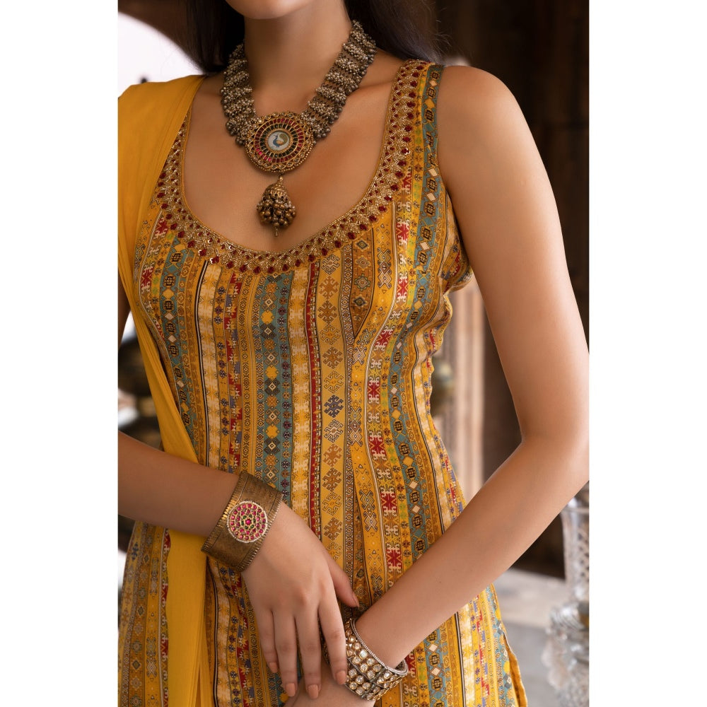 Chhavvi Aggarwal Yellow Printed Kurta with Palazzo and Dupatta (Set of 3)