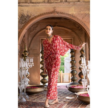 Chhavvi Aggarwal Red Floral Printed Draped Dress