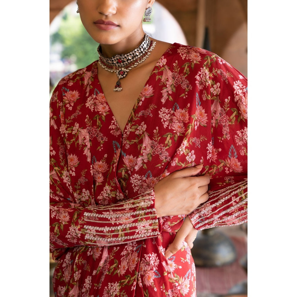 Chhavvi Aggarwal Red Floral Printed Draped Dress