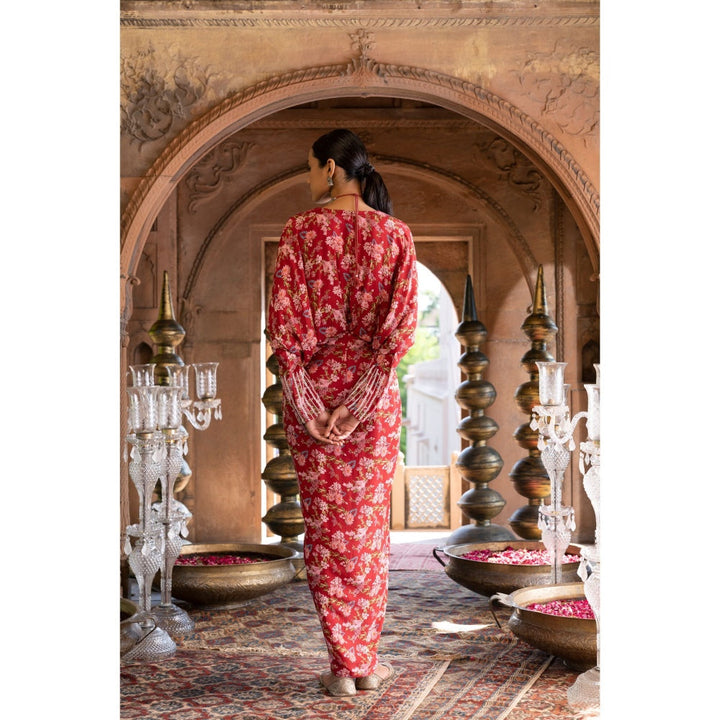 Chhavvi Aggarwal Red Floral Printed Draped Dress