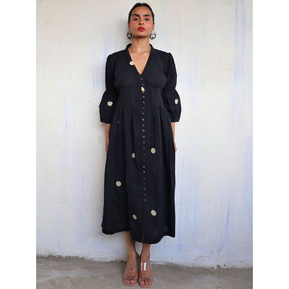 CHIDIYAA Black Pure Cotton Polka Dot Dress Mono