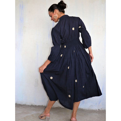 CHIDIYAA Black Pure Cotton Polka Dot Dress Mono