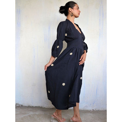 CHIDIYAA Black Pure Cotton Polka Dot Dress Mono