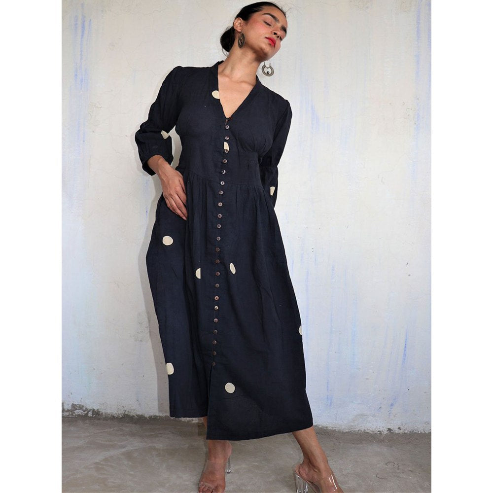CHIDIYAA Black Pure Cotton Polka Dot Dress Mono