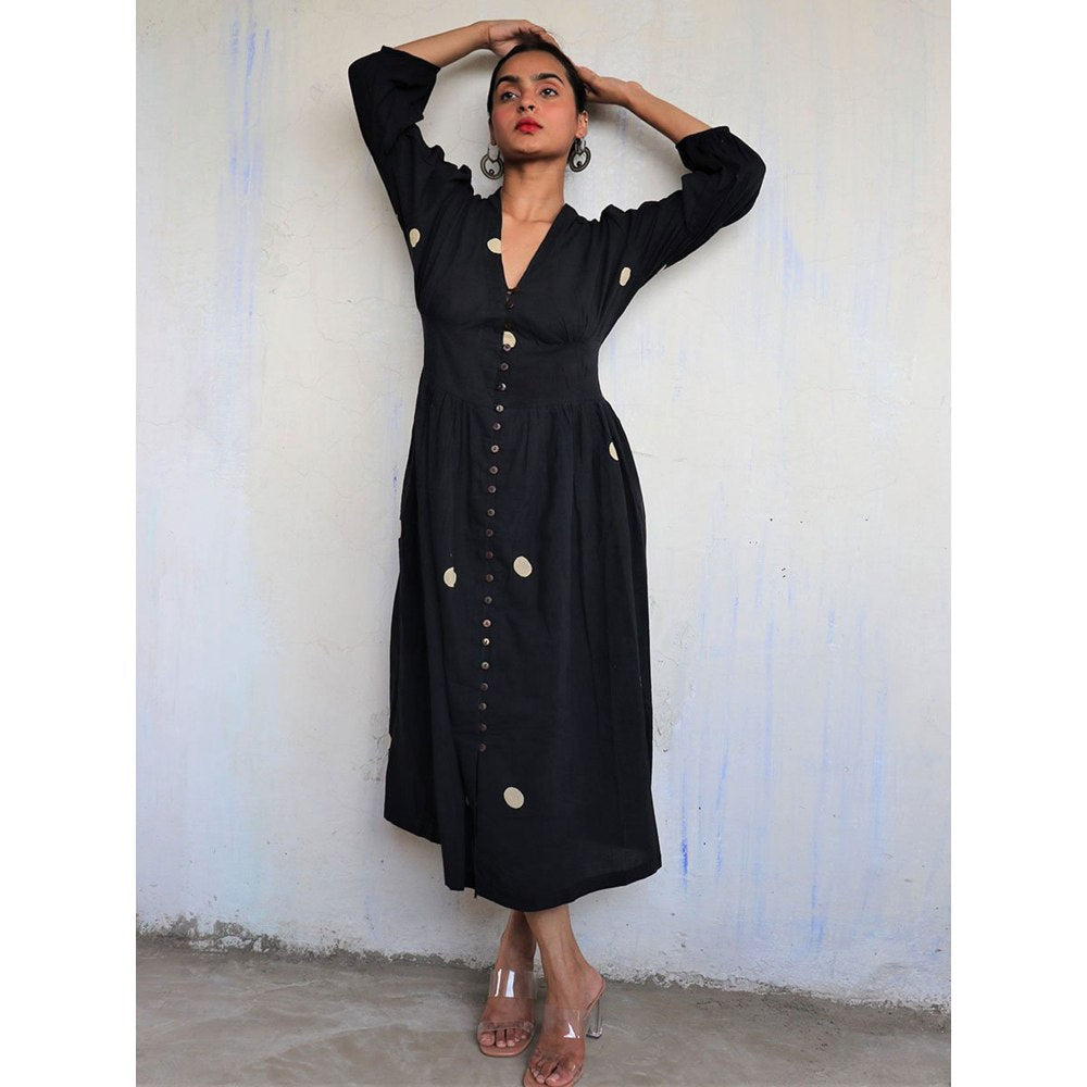 CHIDIYAA Black Pure Cotton Polka Dot Dress Mono