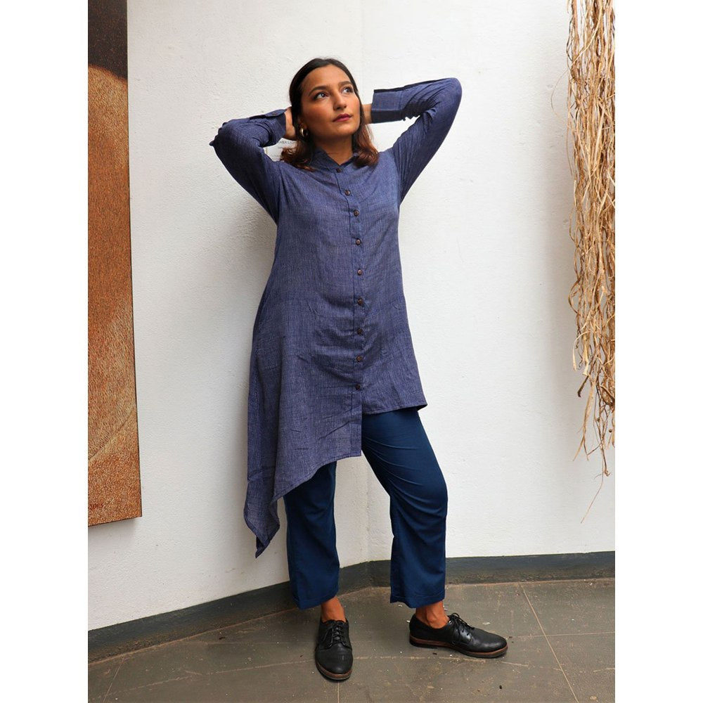 CHIDIYAA Handwoven Cotton Indigo Asymmetric Kurta