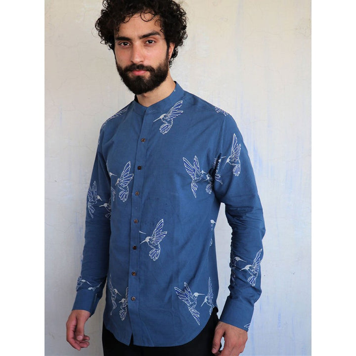 Chidiyaa Blue Kingfisher Block Printed Shirt