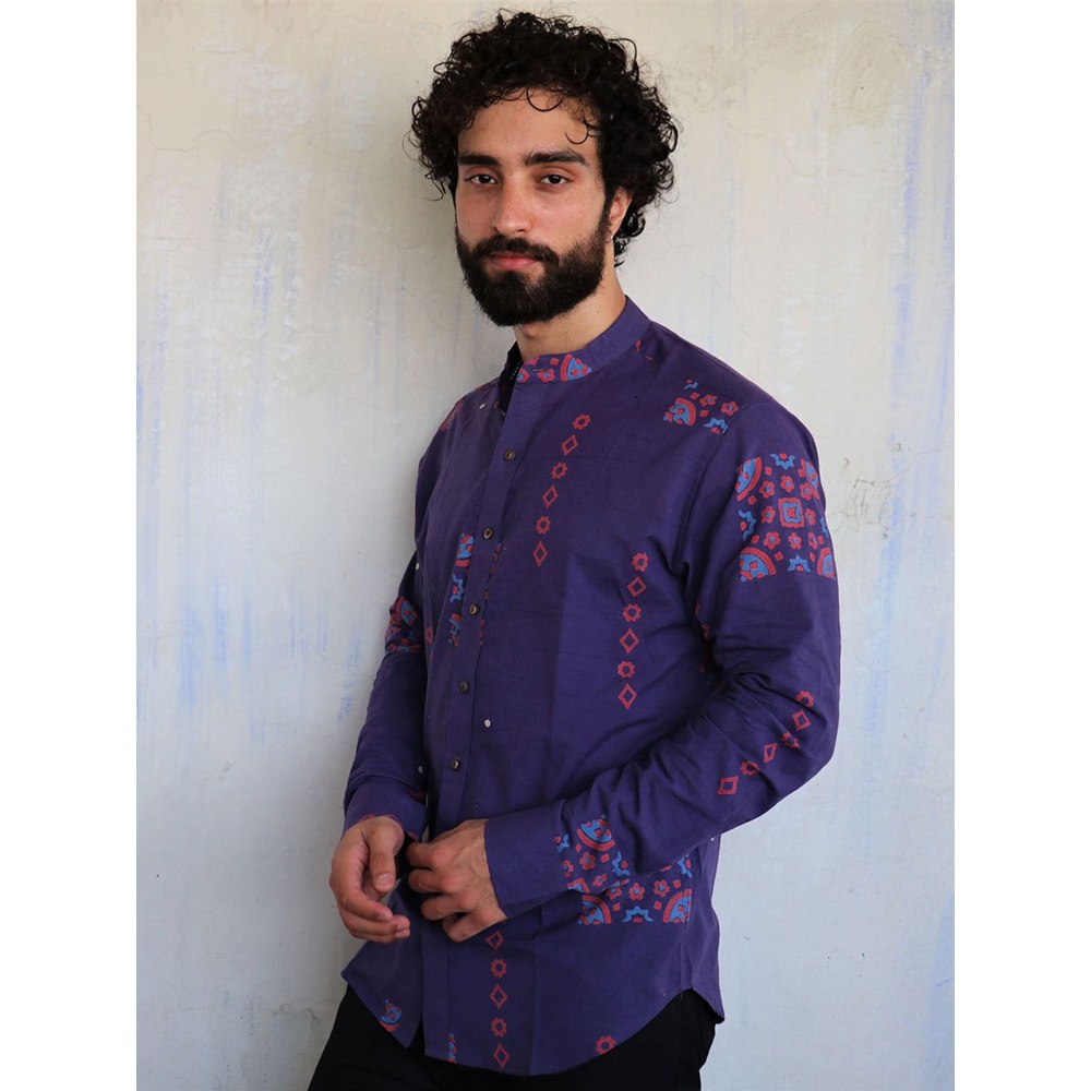 Chidiyaa Purple Square Patch Block Printed Shirt
