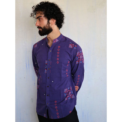 Chidiyaa Purple Square Patch Block Printed Shirt
