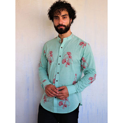 Chidiyaa Sea Green Ginkgo Block Printed Shirt
