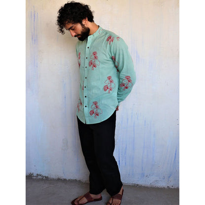 Chidiyaa Sea Green Ginkgo Block Printed Shirt