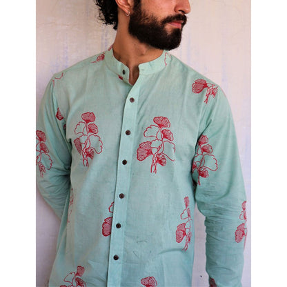 Chidiyaa Sea Green Ginkgo Block Printed Shirt