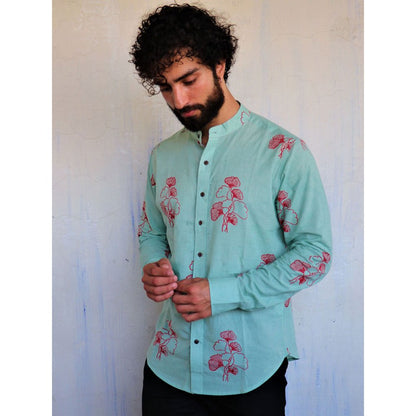 Chidiyaa Sea Green Ginkgo Block Printed Shirt