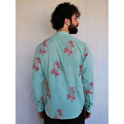 Chidiyaa Sea Green Ginkgo Block Printed Shirt