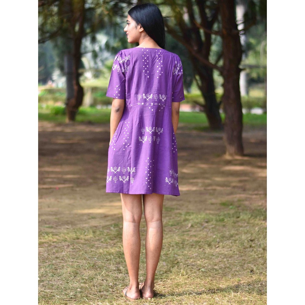 Chidiyaa Purple Pure Cotton Block Printed Dress - Nupur