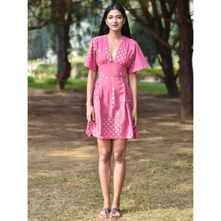 Chidiyaa Pink Pure Cotton Block Printed Dress - Nupur