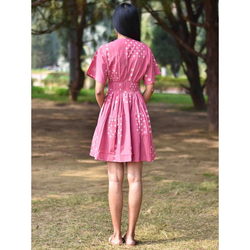 Chidiyaa Pink Pure Cotton Block Printed Dress - Nupur