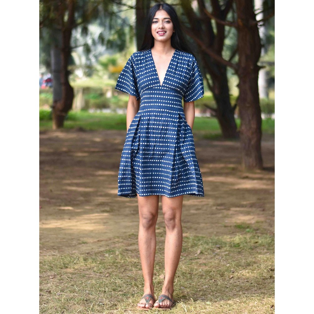 Chidiyaa Blue Block Printed Dress - Nupur