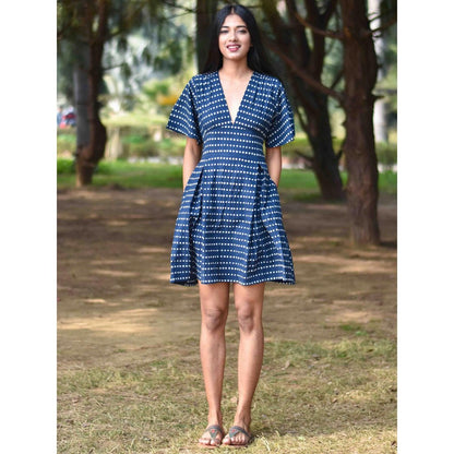 Chidiyaa Blue Block Printed Dress - Nupur