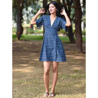 Chidiyaa Blue Block Printed Dress - Nupur