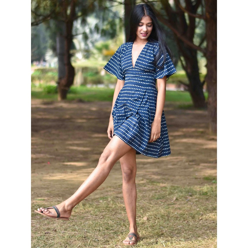 Chidiyaa Blue Block Printed Dress - Nupur