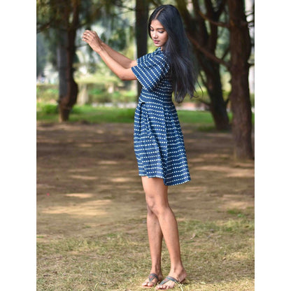 Chidiyaa Blue Block Printed Dress - Nupur