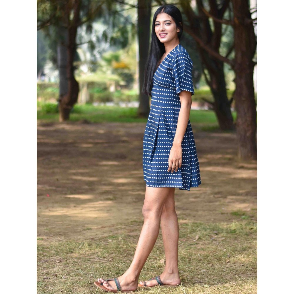 Chidiyaa Blue Block Printed Dress - Nupur