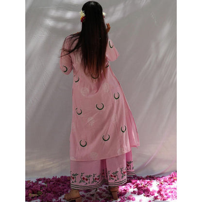 Chidiyaa Bloom Pink Chand Block Printed Cotton Kurta - Fos (Set of 2)