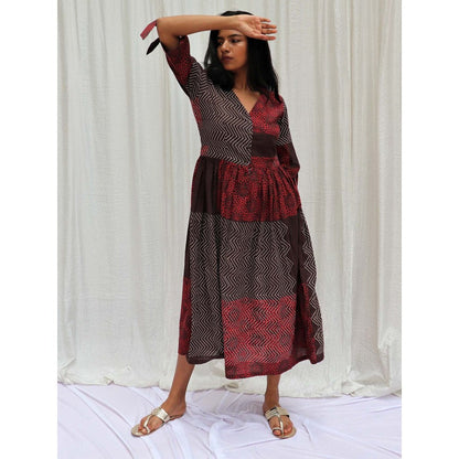 Chidiyaa Maroon Brown Printed Cotton Dress Symphony