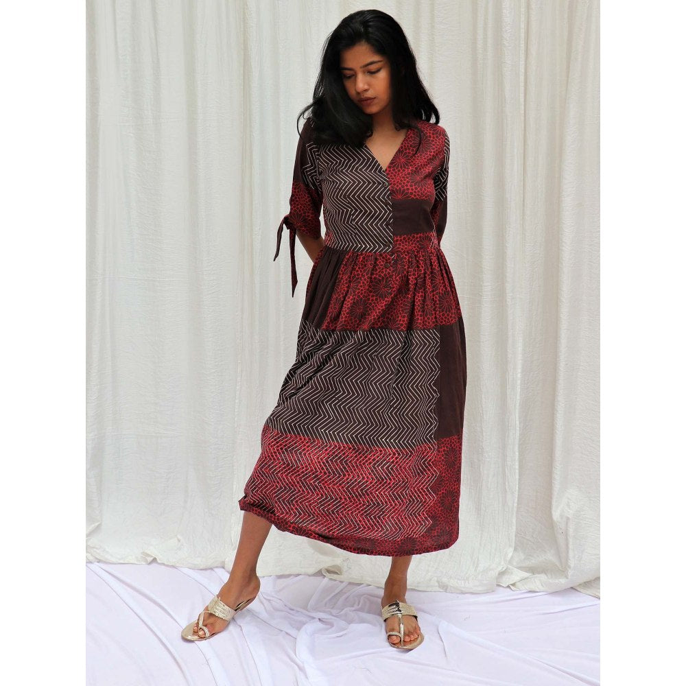 Chidiyaa Maroon Brown Printed Cotton Dress Symphony