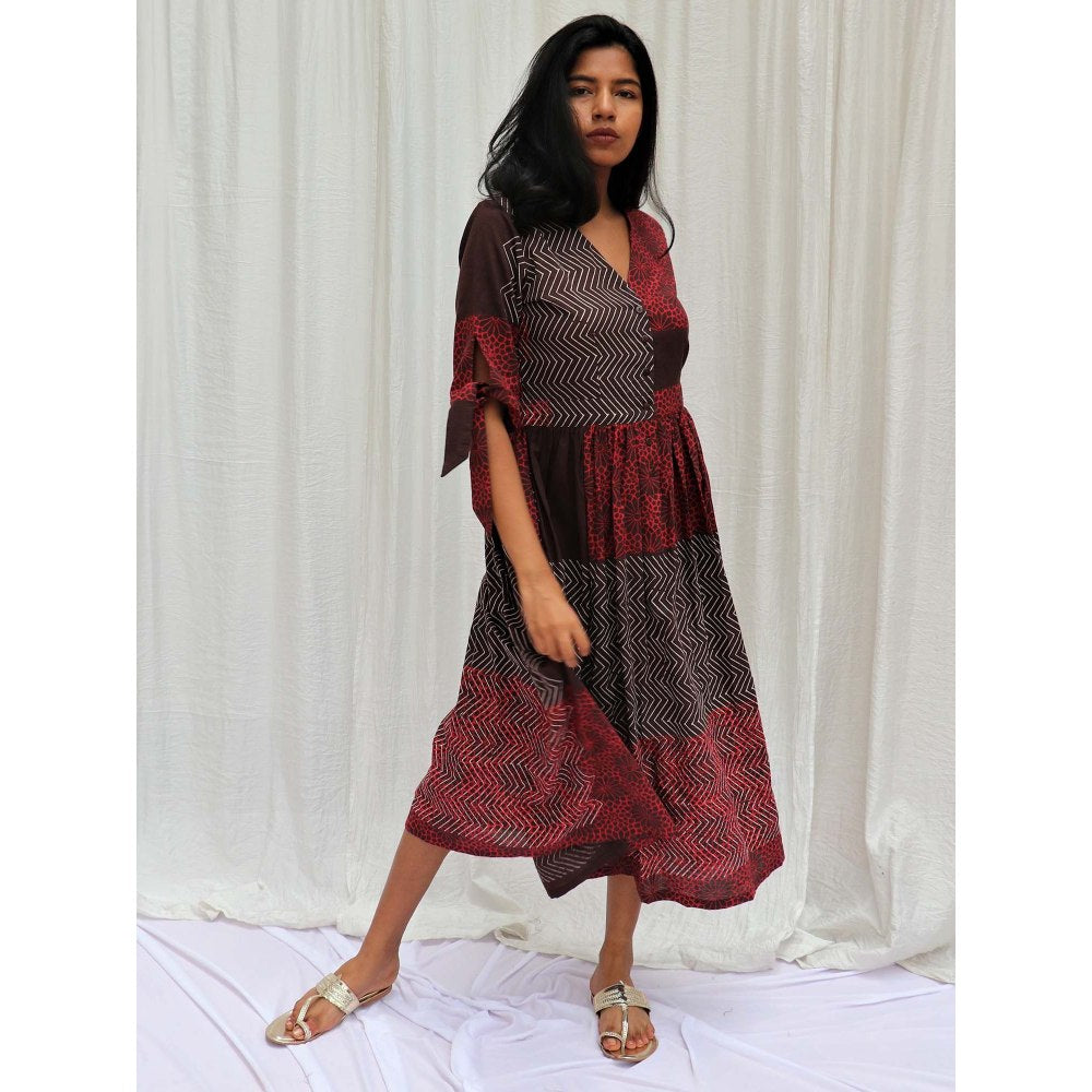 Chidiyaa Maroon Brown Printed Cotton Dress Symphony