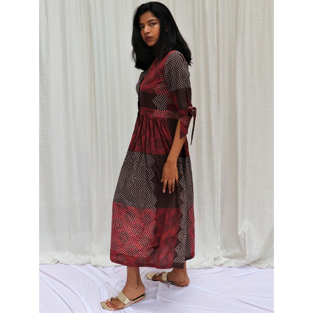 Chidiyaa Maroon Brown Printed Cotton Dress Symphony