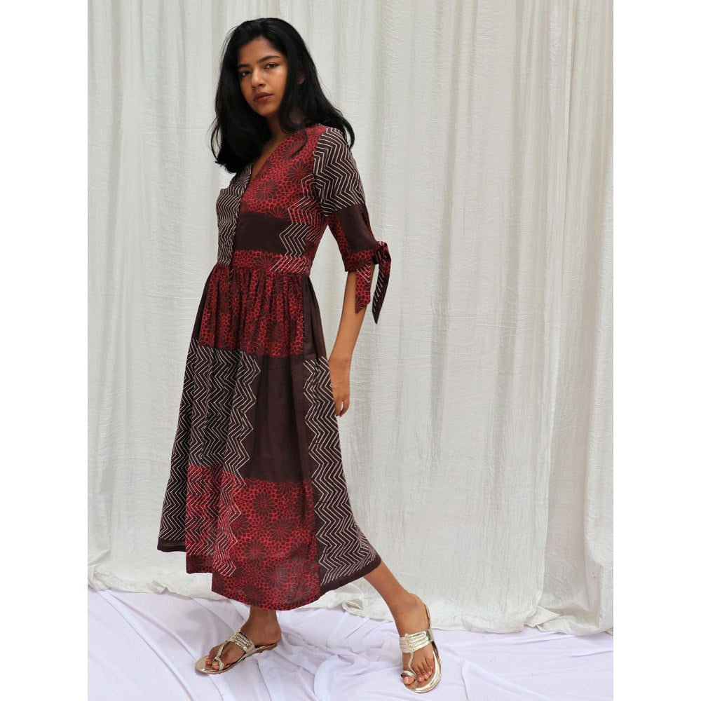 Chidiyaa Maroon Brown Printed Cotton Dress Symphony