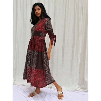 Chidiyaa Maroon Brown Printed Cotton Dress Symphony
