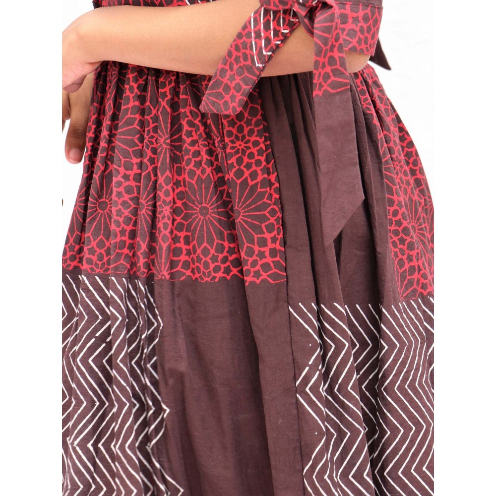 Chidiyaa Maroon Brown Printed Cotton Dress Symphony