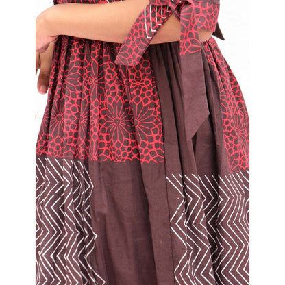 Chidiyaa Maroon Brown Printed Cotton Dress Symphony
