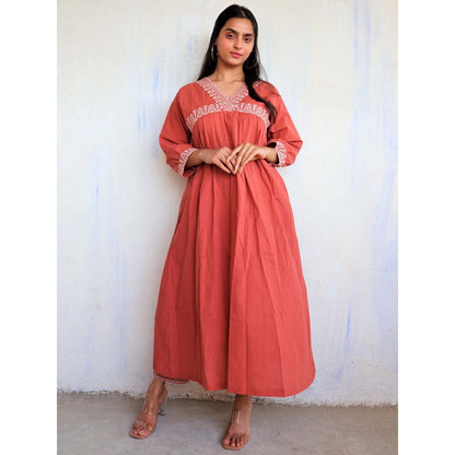 Chidiyaa Rust Printed Cotton Kurta (Set of 2)