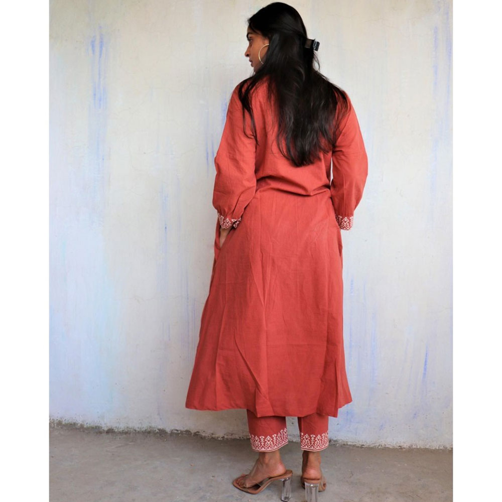 Chidiyaa Rust Printed Cotton Kurta (Set of 2)