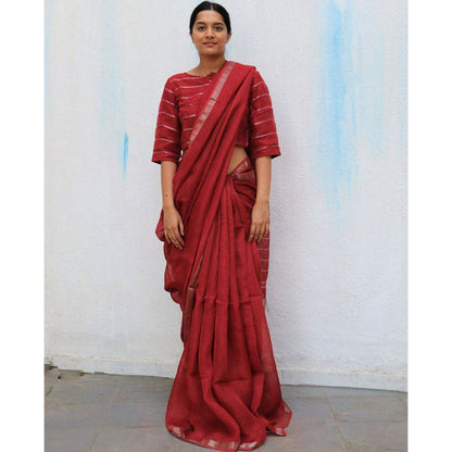 Chidiyaa Maroon Handwoven Linen Saree Everyday Beautiful with Unstitched Blouse