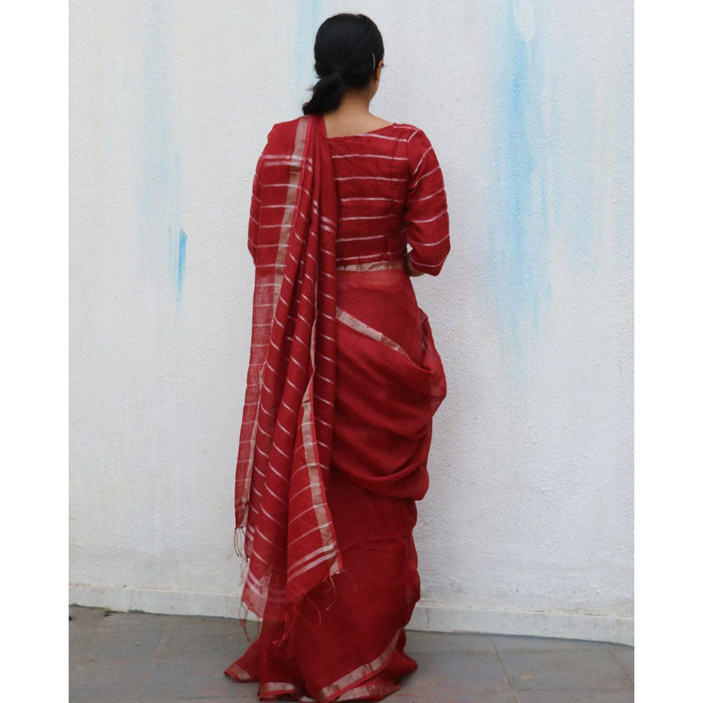 Chidiyaa Maroon Handwoven Linen Saree Everyday Beautiful with Unstitched Blouse