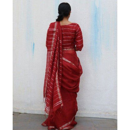 Chidiyaa Maroon Handwoven Linen Saree Everyday Beautiful with Unstitched Blouse